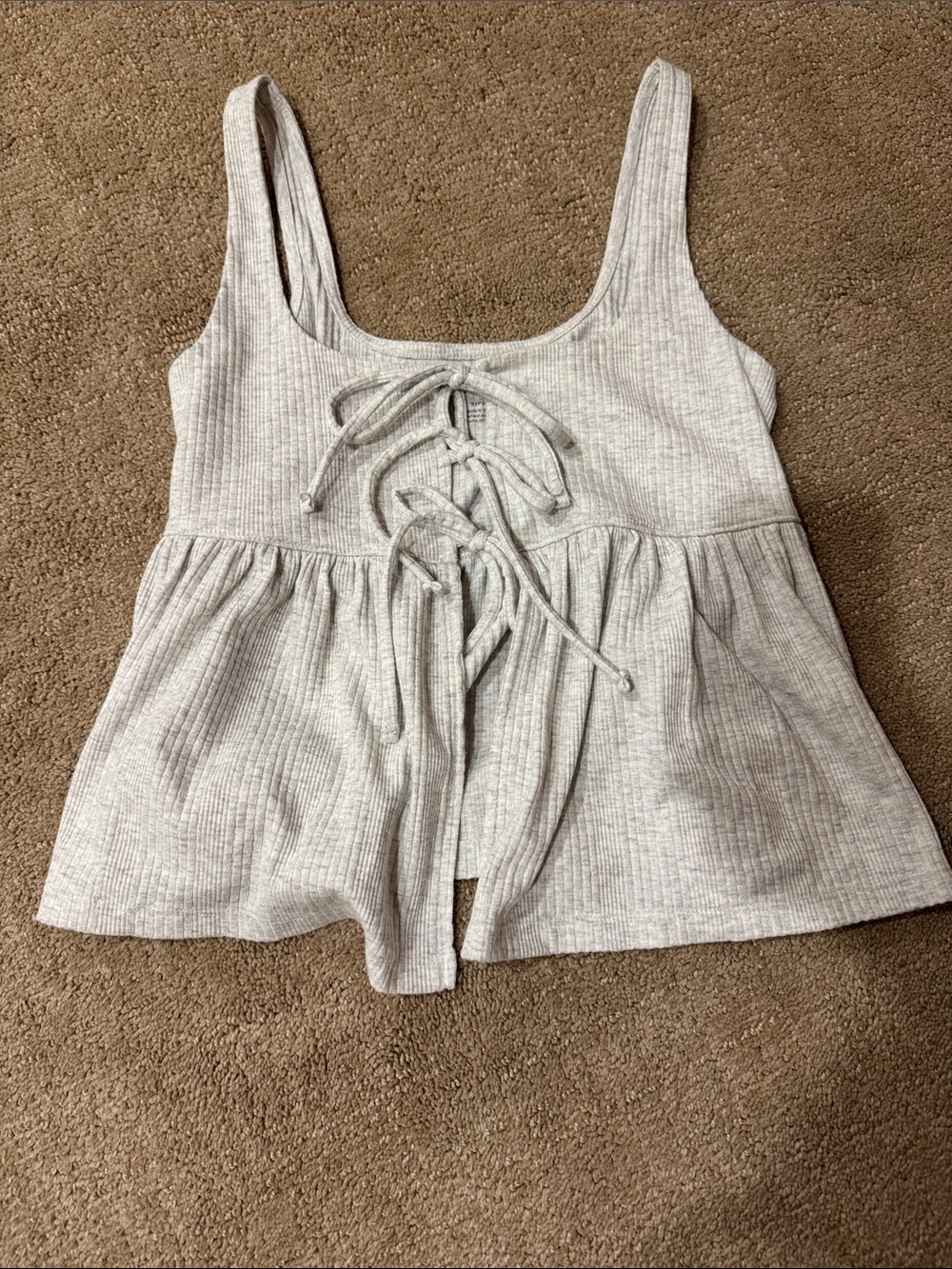 American Eagle Outfitters Light Gray Ribbed Tie-Front Tank